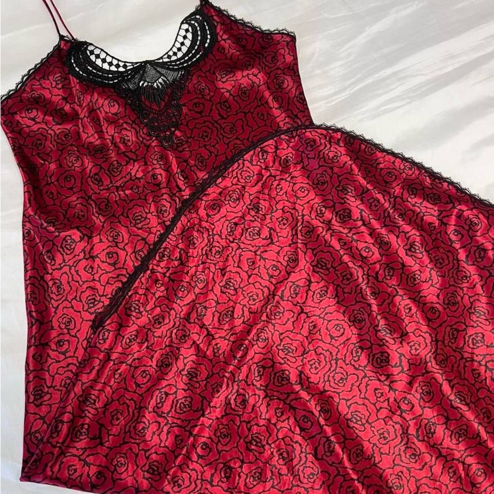 Red lace slip dress
